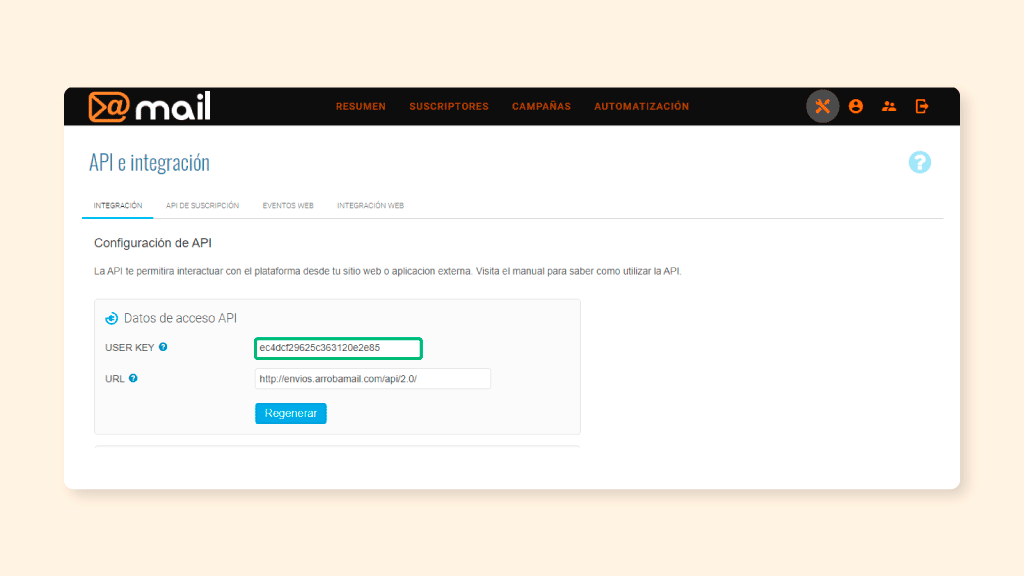 Introducción a la API de arrobaMail - USER KEY